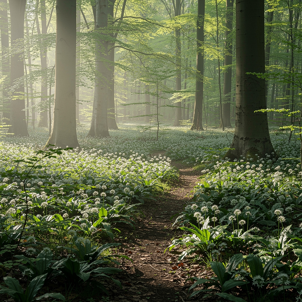 Bärlauch wächst auf Waldboden